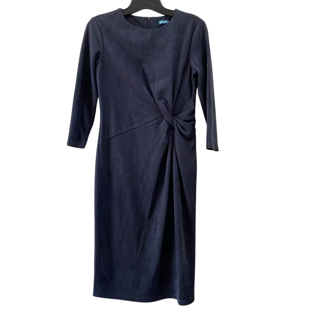 J. McLaughlin Sia Faux Suede Stretch Dress XS Blue Classic Chic Career Midi